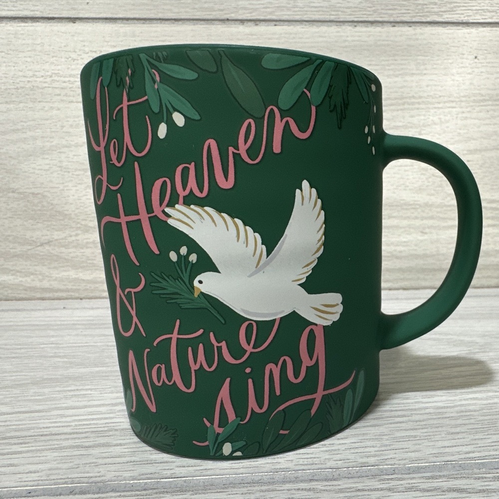 Mistletoe Co. Green Ceramic 14 oz Coffee Mug Let Heaven & Nature Sing Bird